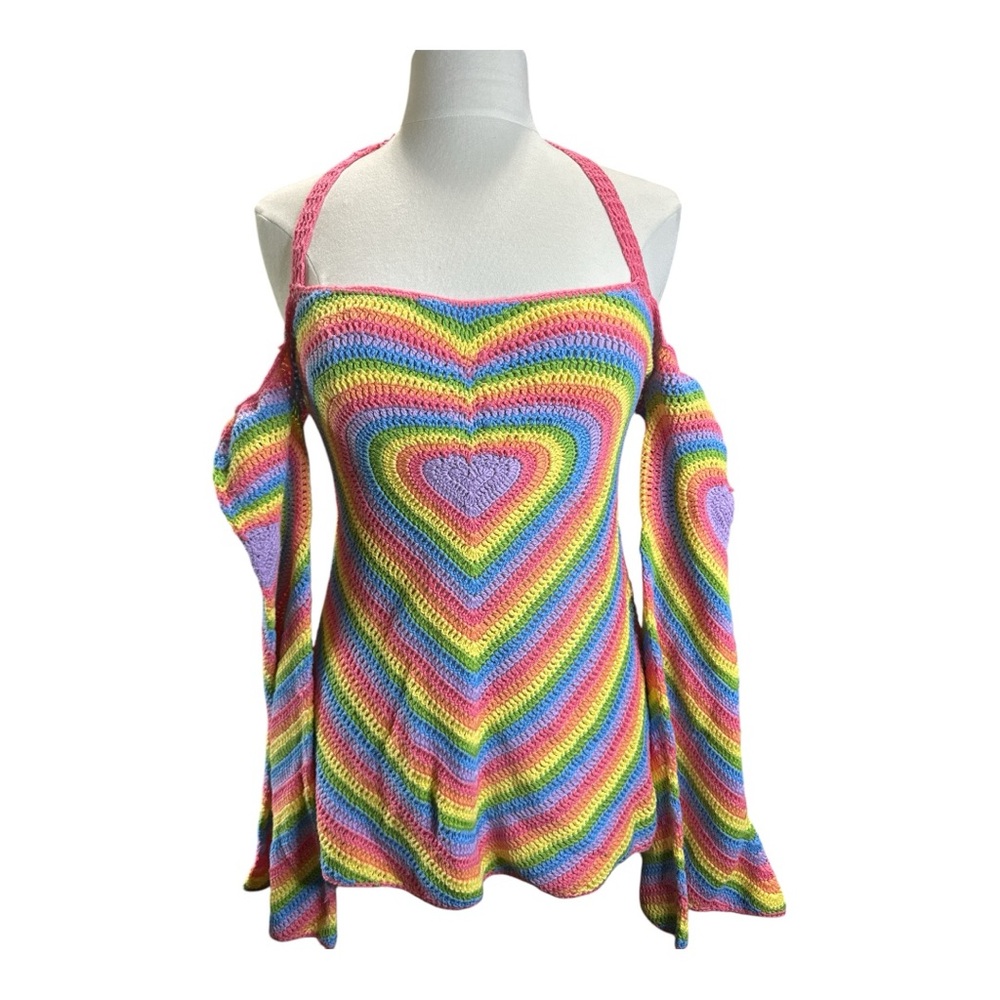 Dancing in Colors Rainbow Crochet Mini Dress